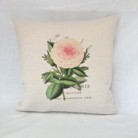 Spring pillow with sublimated print of a pink poeny with fresh lettering in background