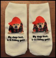 Sublimated liner socks with dog image.
