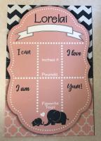 Information board for babies and toddlers. Spaces created to fill in age and milestones.