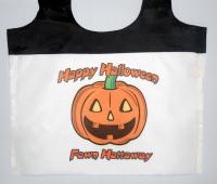 Poly tote bag with Halloween graphics and child's name.