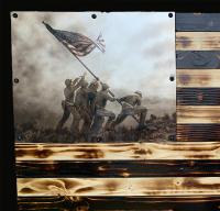 Rustic American Flag Burnt with Iwo Jima Sublamated Union