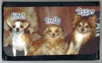 My 3 chihuahuas on a ladies faux leather wallet.