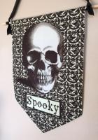 Sublimated on canvas.  Trimmed edges, hung on dowel rod.  Happy Halloween!