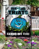 A garden flag designed to let people with children who have food allergies know they can safely