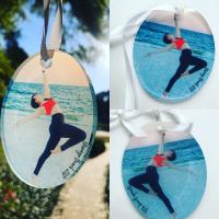 Our version of snow in Alabama...oval acrylic ornament imprinted with our dancer on white sand.