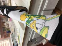 This is a picture of the final socks representing the Oregon Duck football team. My nephew is t