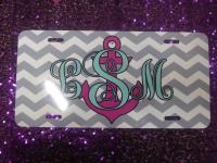Personalized chevron license plate with anchor and Initials