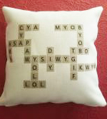 Poly Linen Pillow cover with letters from text abbreviations.