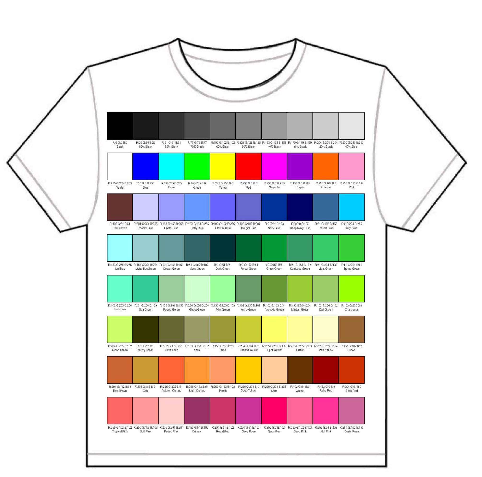 Rgb Color Chart For Sublimation