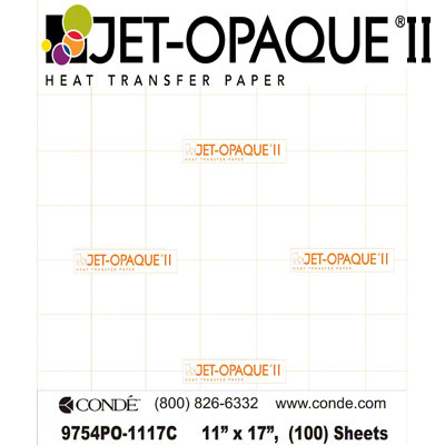 JET OPAQUE II® TRANSFER PAPER 5 SHEETS FOR DARK FABRICS 11X17 