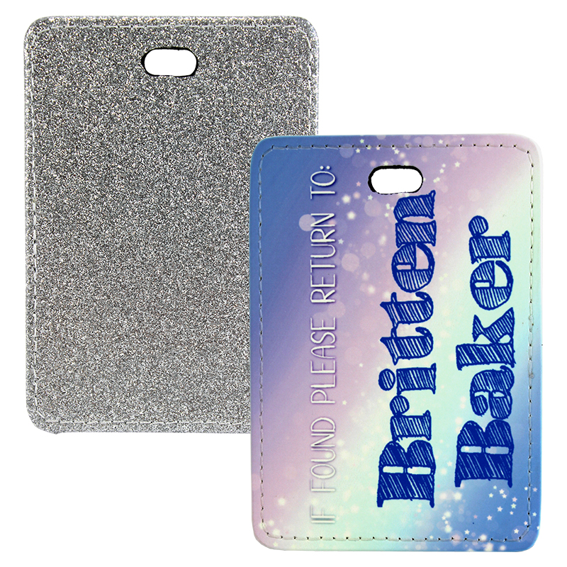Sublimation Blank PolyLeather Glitter Luggage Tag - Rectangle - Silver
