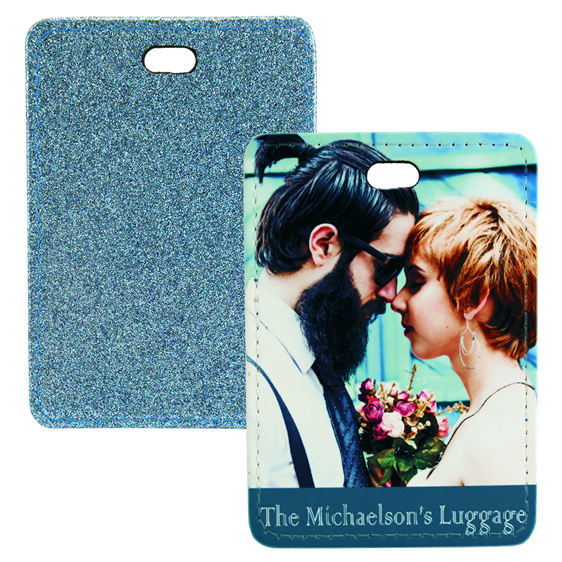 Sublimation Blank PolyLeather Glitter Luggage Tag - Rectangle - Blue