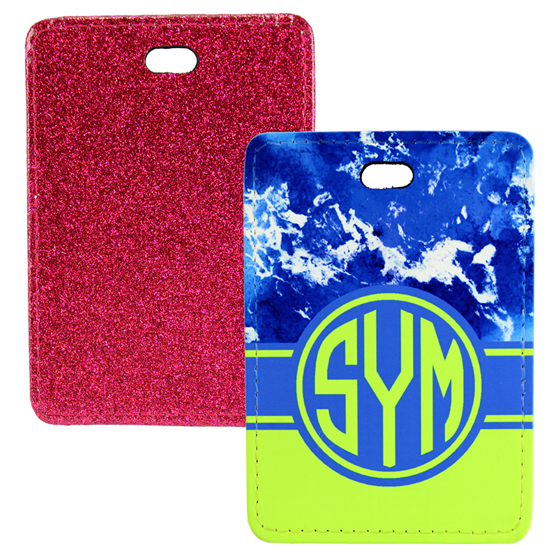 Sublimation Blank PolyLeather Glitter Luggage Tag - Rectangle - Hot Pink