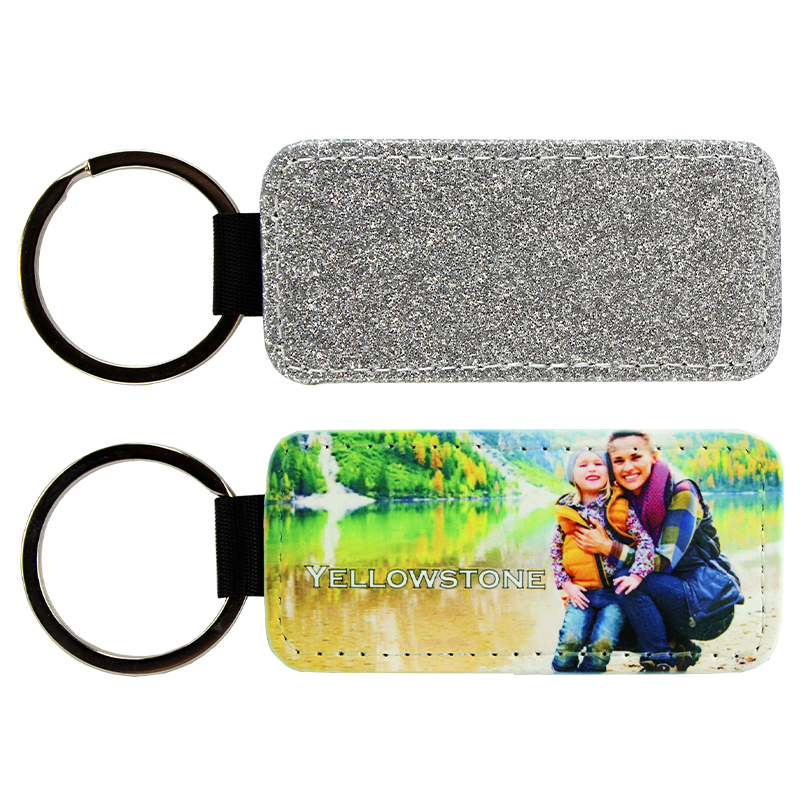 Sublimation Blank PolyLeather Glitter Keychain - Rectangle - Silver