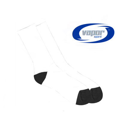 7" Cuff Crew White Socks w/Black Heel/Toe - Small