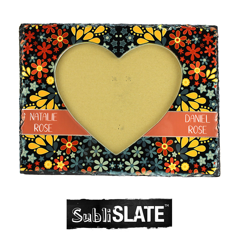 SubliSlate™ Blank Sublimation Slate Heart with Cut Out Frame - 7.5" x 9.8" - Gloss