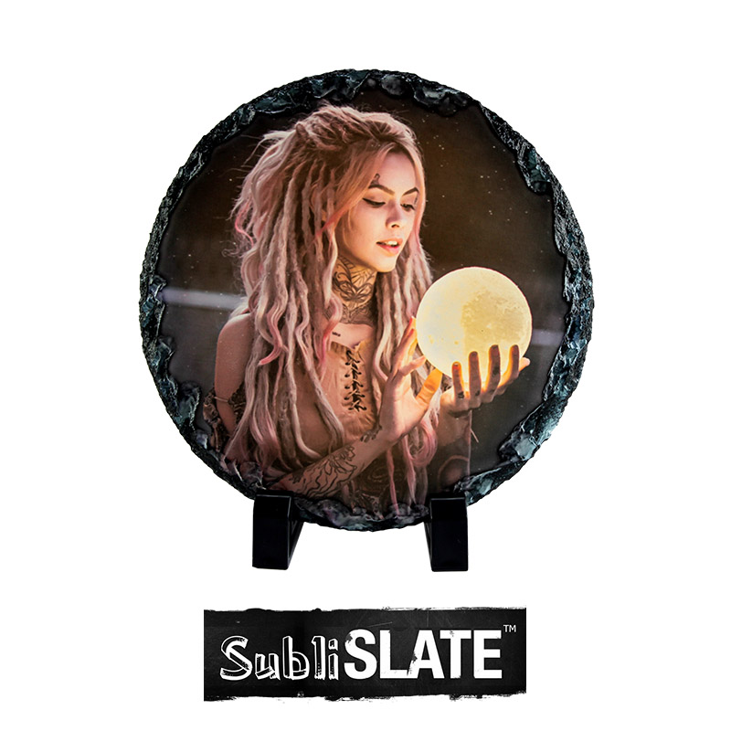 SubliSlate™ Blank Sublimation Slate Gloss Plaque - 5.9" Diameter - Round