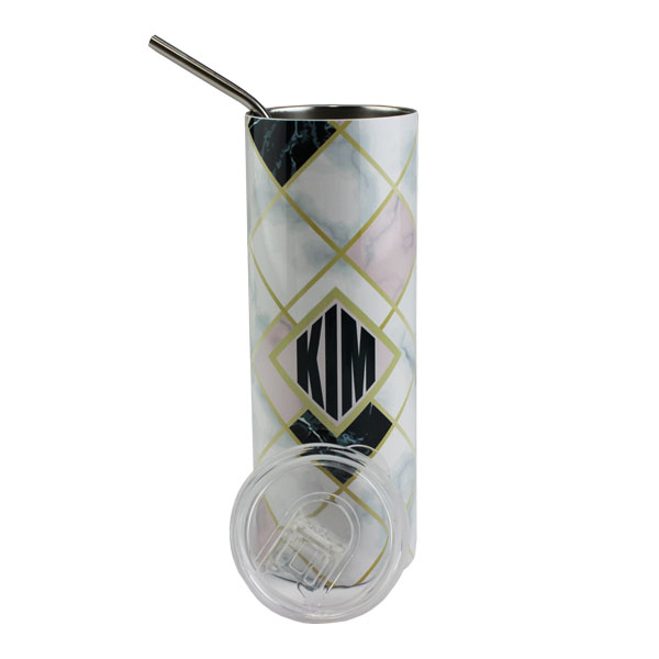 Luma Steel™ Sublimation Blank Stainless Steel Skinny Tumbler - 20oz - Clear Lid and Straw
