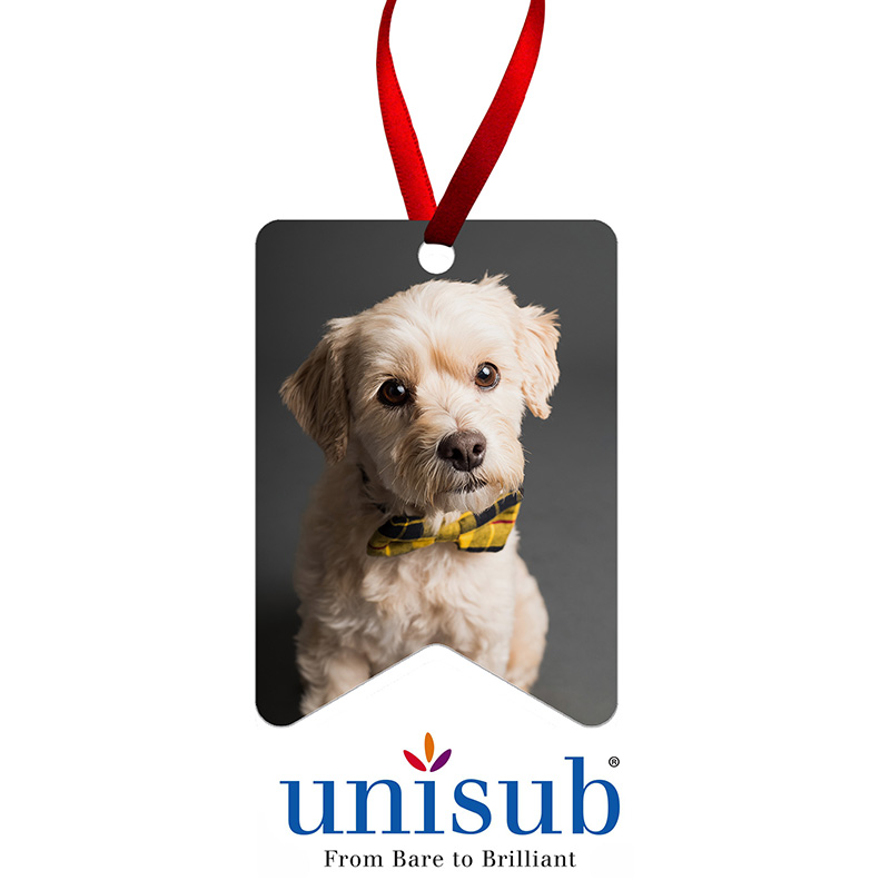 Unisub® Sublimation Blank Hardboard Ornament - Bunting Shape - w/ Red Ribbon