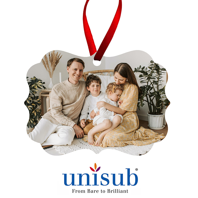 Unisub® Sublimation Blank Hardboard Ornament - Benelux Shape - w/ Red Ribbon