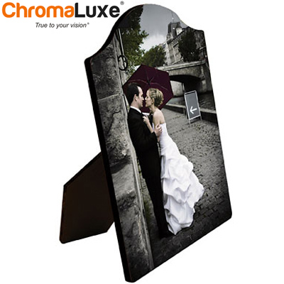 ChromaLuxe Sublimation Blank Hardboard Photo Panel - 5" x 7" - Gloss White Arch Top w/Easel