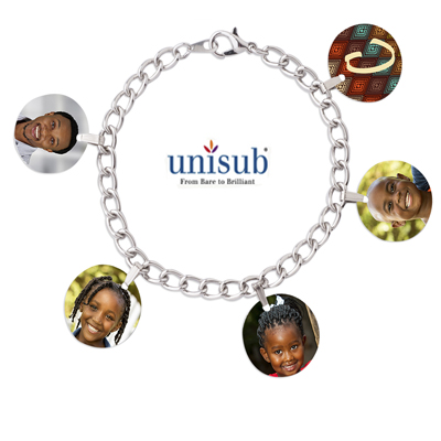 Unisub Silver Plated Charm Bracelet w/5 Bales and 5 Circle Charms